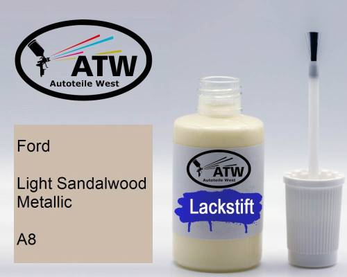 Ford, Light Sandalwood Metallic, A8: 20ml Lackstift, von ATW Autoteile West.